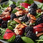 Berry Spinach Salad with Strawberries, Blackberries, Pecans, Feta, Chicken Ham, and Balsamic Glaze
