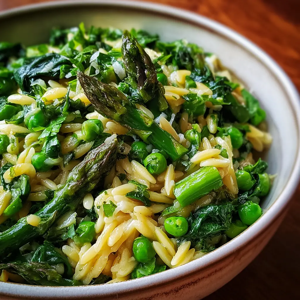 Orzo Risotto with Asparagus, Spinach, and Peas