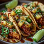 Crispy Pineapple Jalapeño Chicken Tacos with Spicy Honey Drip