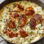 Creamy Garlic Butter Chicken with Cheesy Rice Skillet