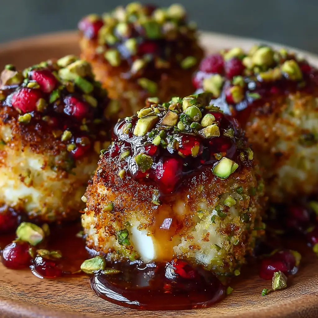 Pistachio-Crusted Brie Bites with Raspberry Honey Glaze