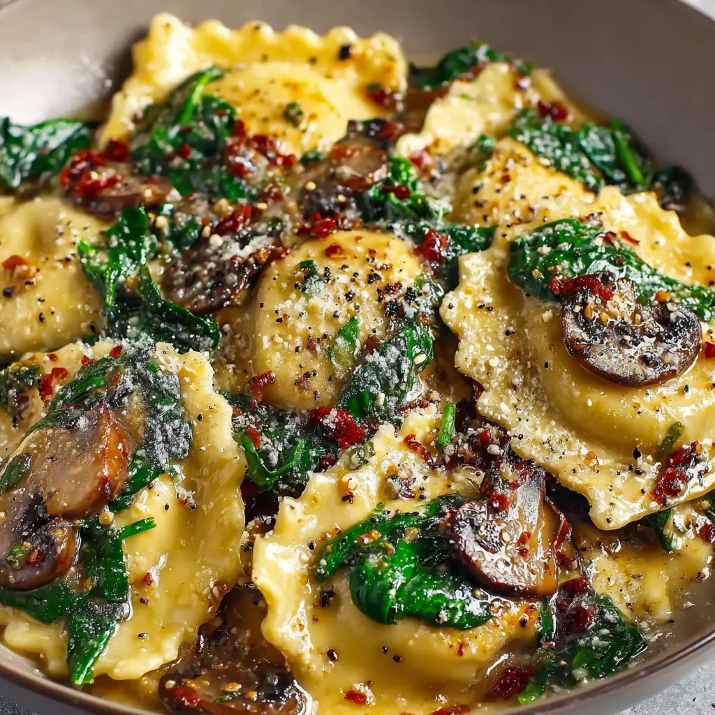 Mushroom-Spinach Ravioli Dish