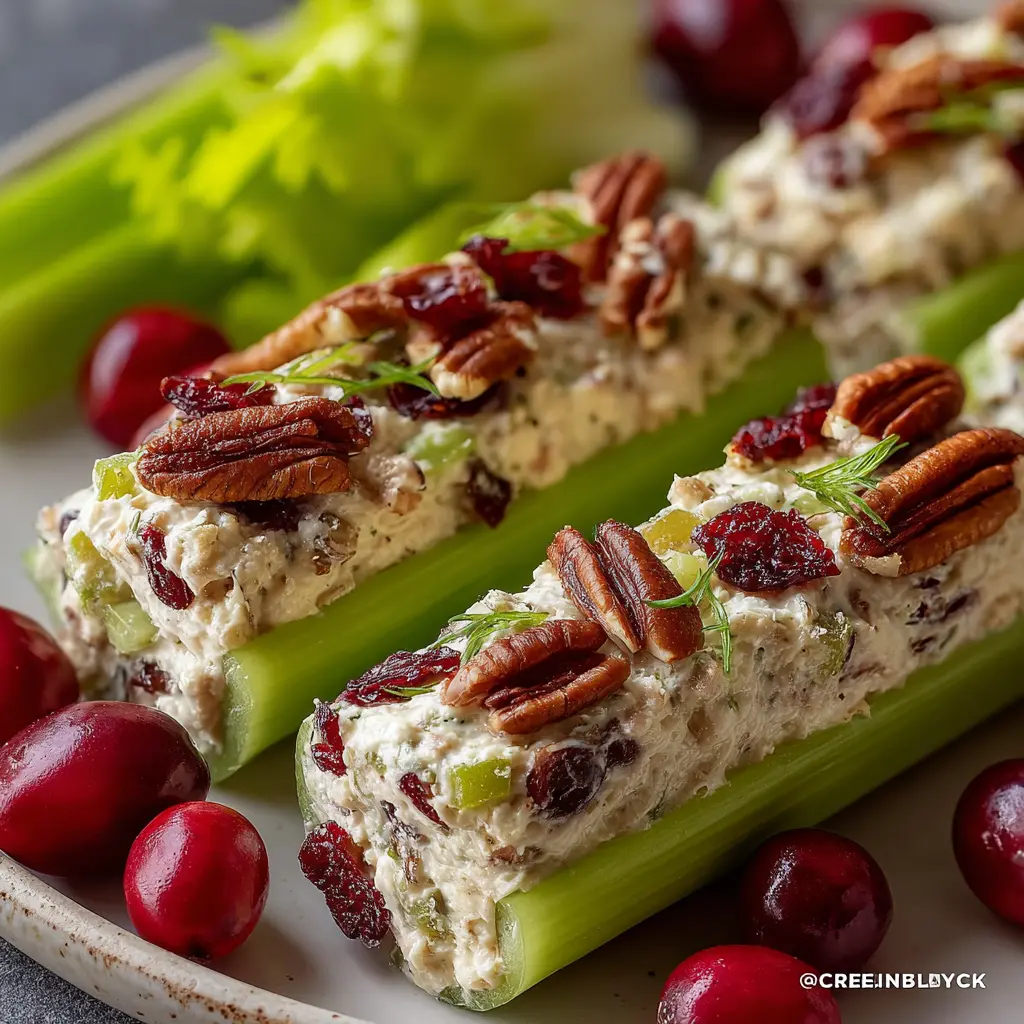 Cranberry Pecan Cream Cheese Stuffed Celery “Snow Logs”