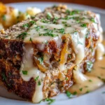 Crockpot French Onion Meatloaf with Melted Swiss Cheese