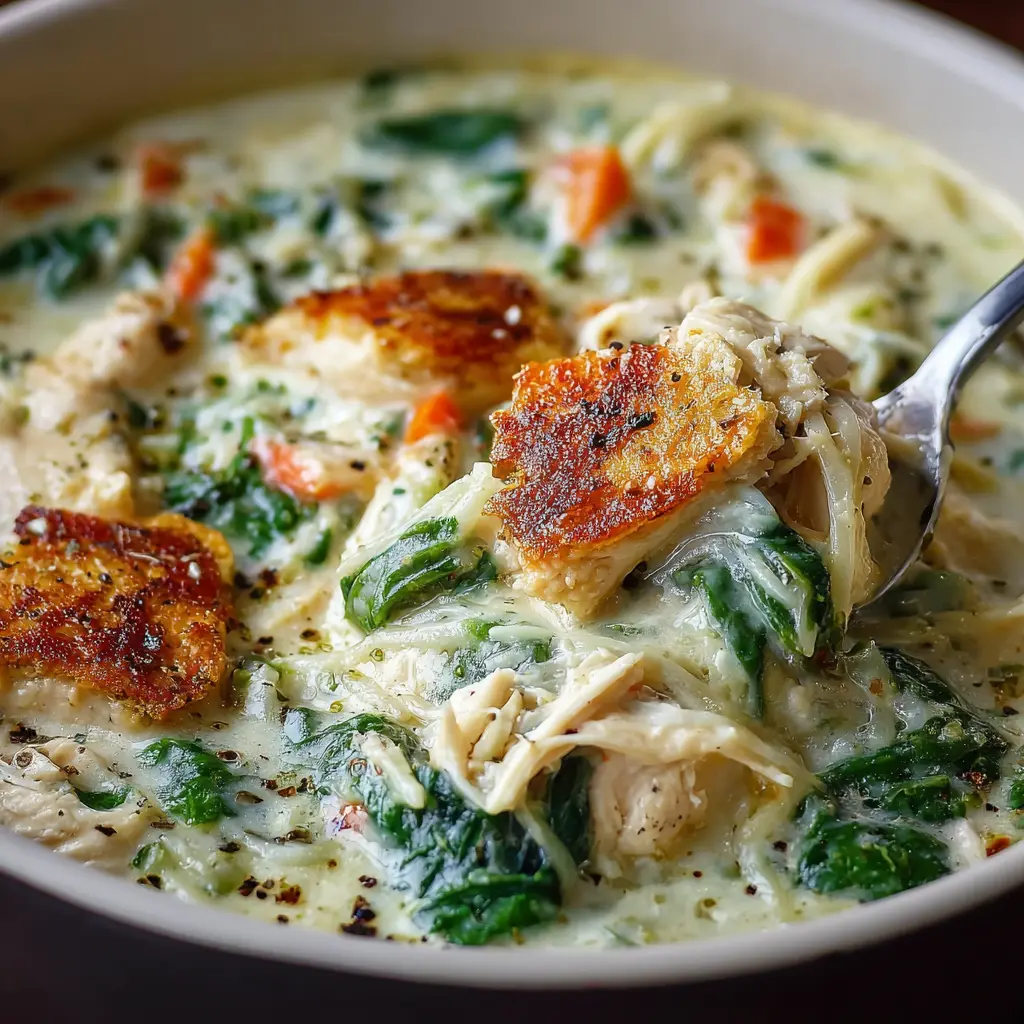 White Lasagna Soup with Chicken and Spinach