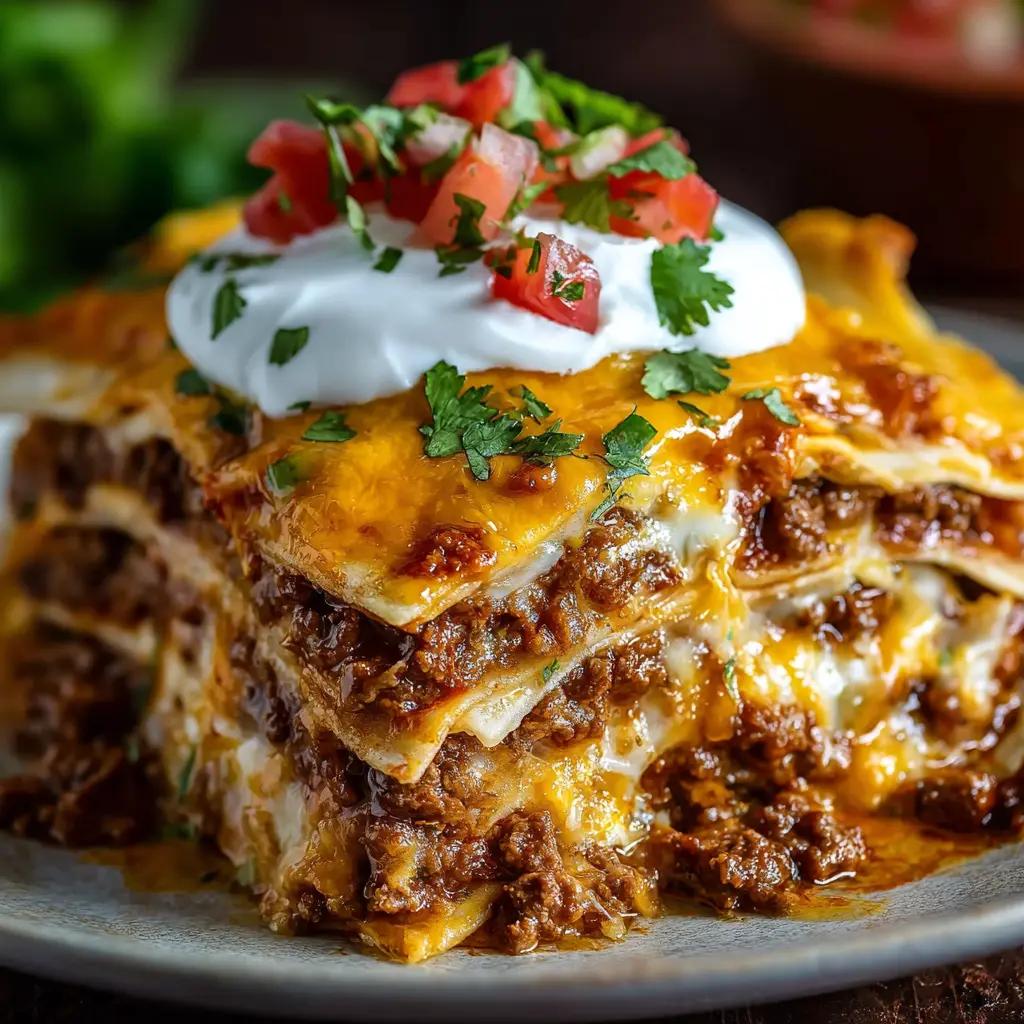 Cheesy Tex-Mex Layered Beef Tortilla Bake