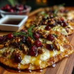 Crispy Flatbread with Brie, Cranberries & Toasted Walnuts + Hot Honey Drizzle