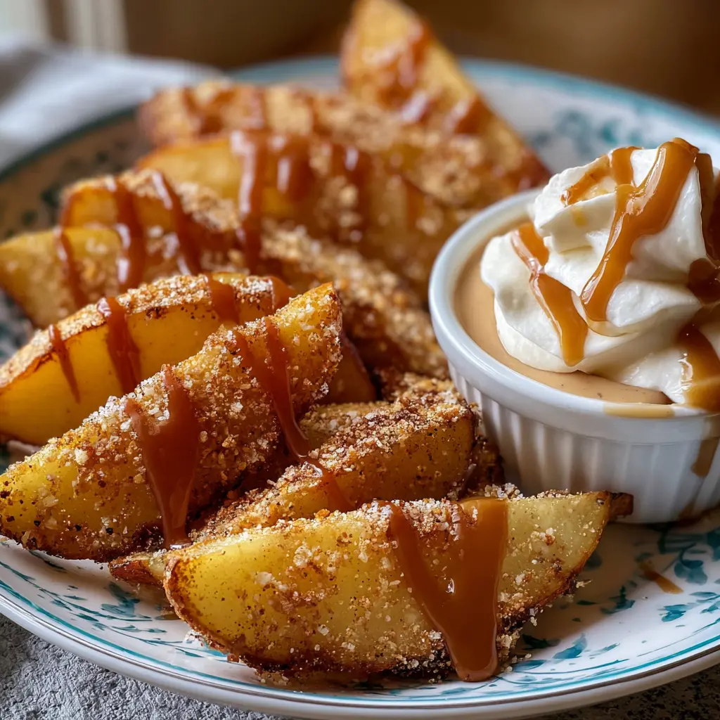 Air Fried Apple Wedges with Caramel Whipped Cream Dipping Sauce