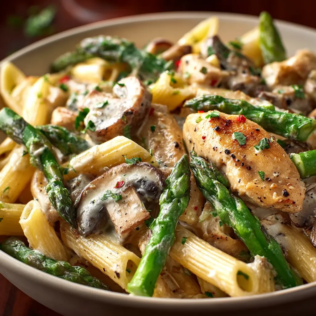 Creamy Mushroom & Asparagus Chicken Penne (Serves 4)