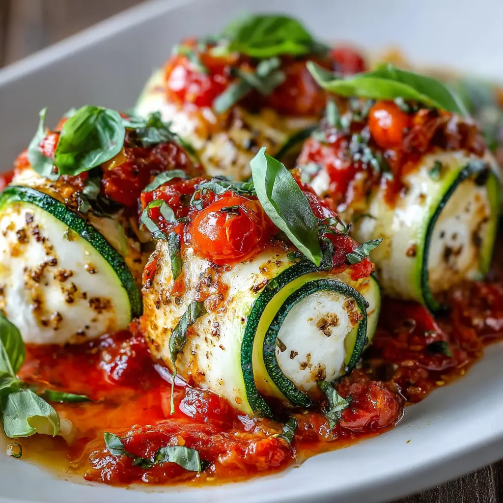 Creamy Burrata Stuffed Zucchini Rolls with Tomato Glaze