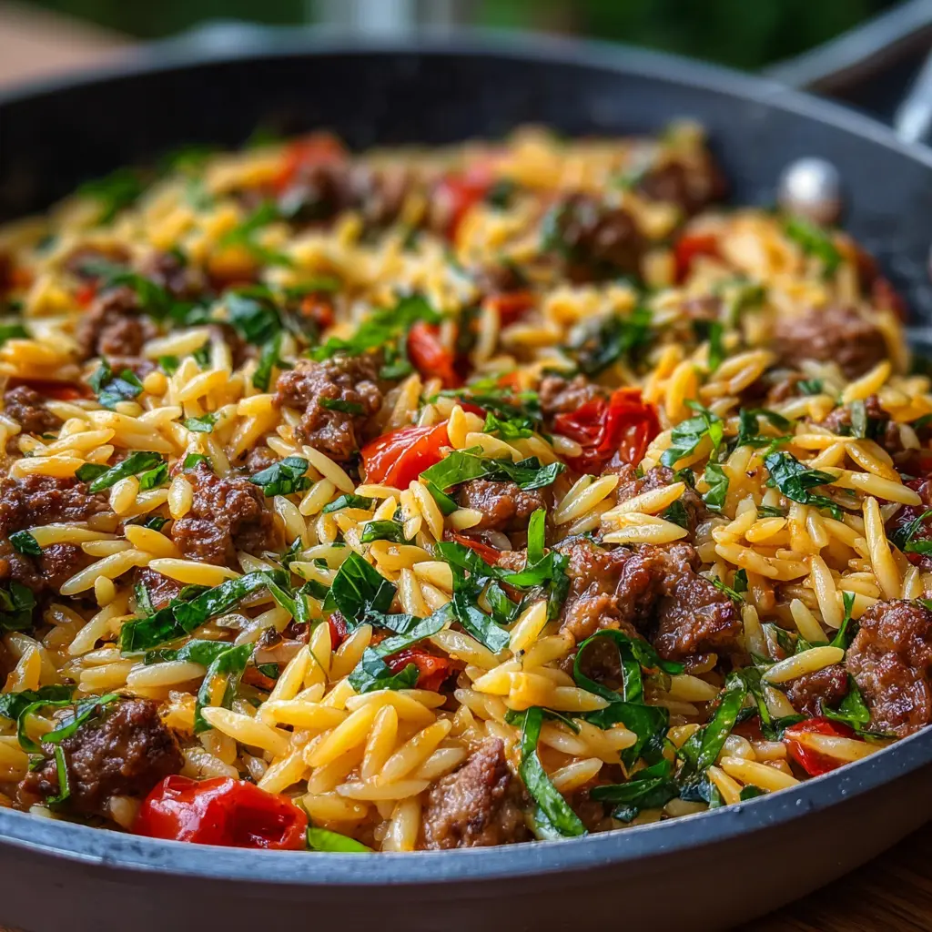 Ground Beef and Orzo Skillet