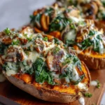 Creamy Mushroom Spinach Sweet Potato Boats