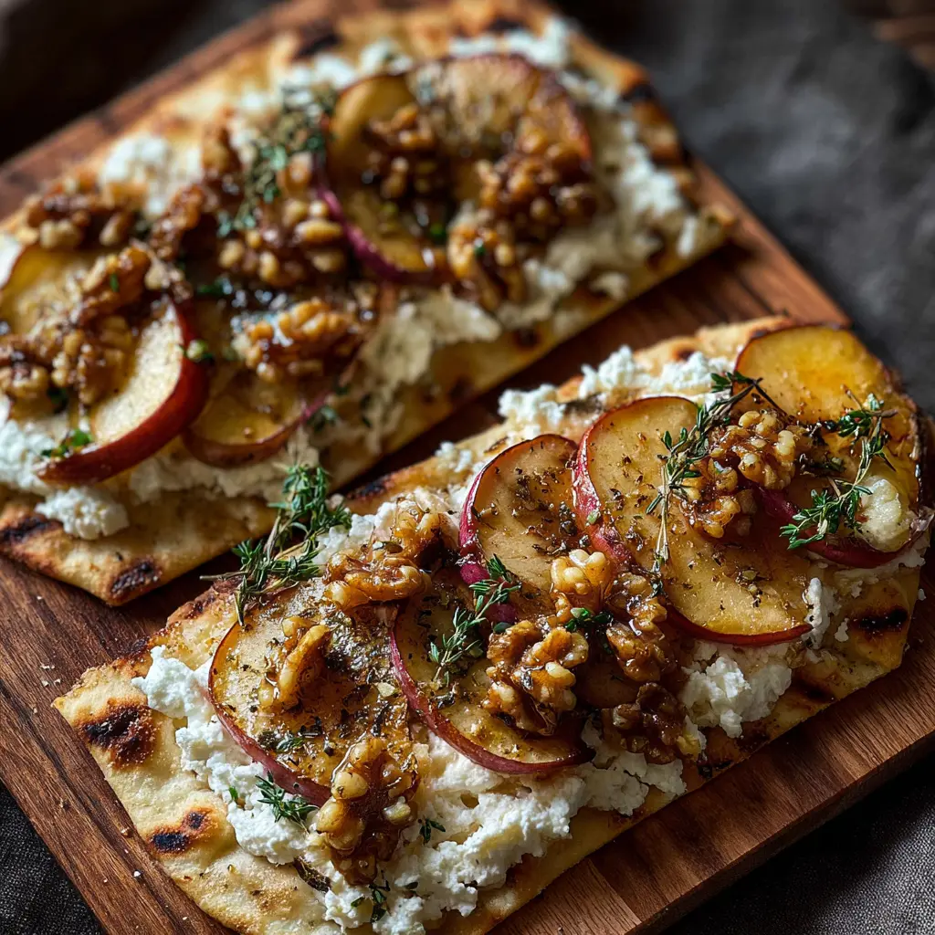 CRISPY FLATBREAD WITH RICOTTA, ROASTED APPLES & WALNUTS