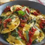 Italian Ravioli with Spinach, Artichokes, Capers & Sun-Dried Tomatoes