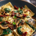 Vegan Ravioli with Spinach, Mushrooms & Sun-Dried Tomatoes