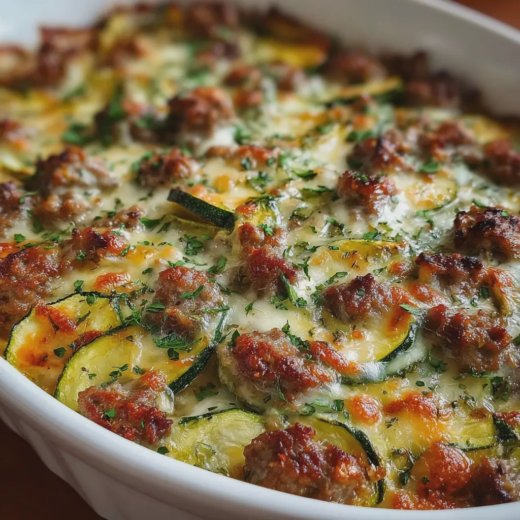 Easy Low Carb Zucchini and Beef Sausage Casserole