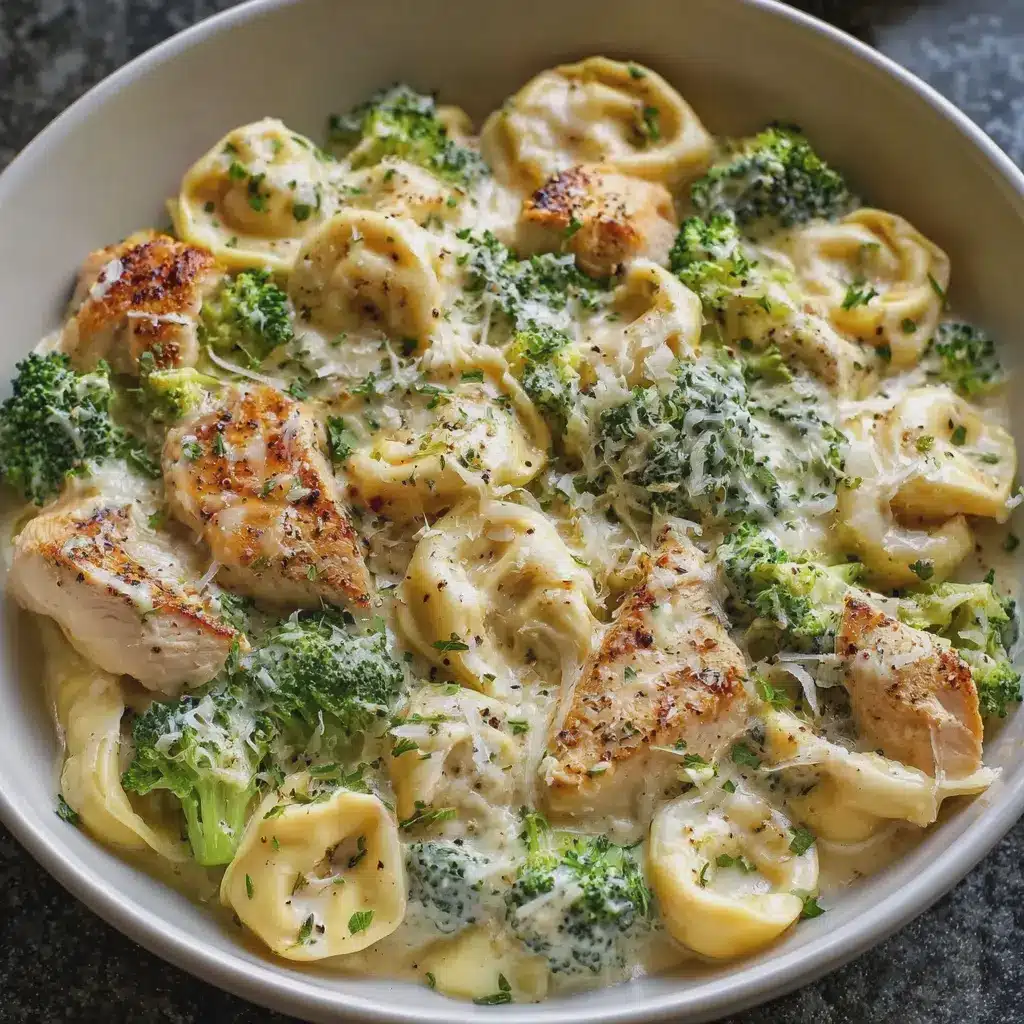 Creamy Chicken Tortellini with Mozzarella Garlic Broccoli Cream