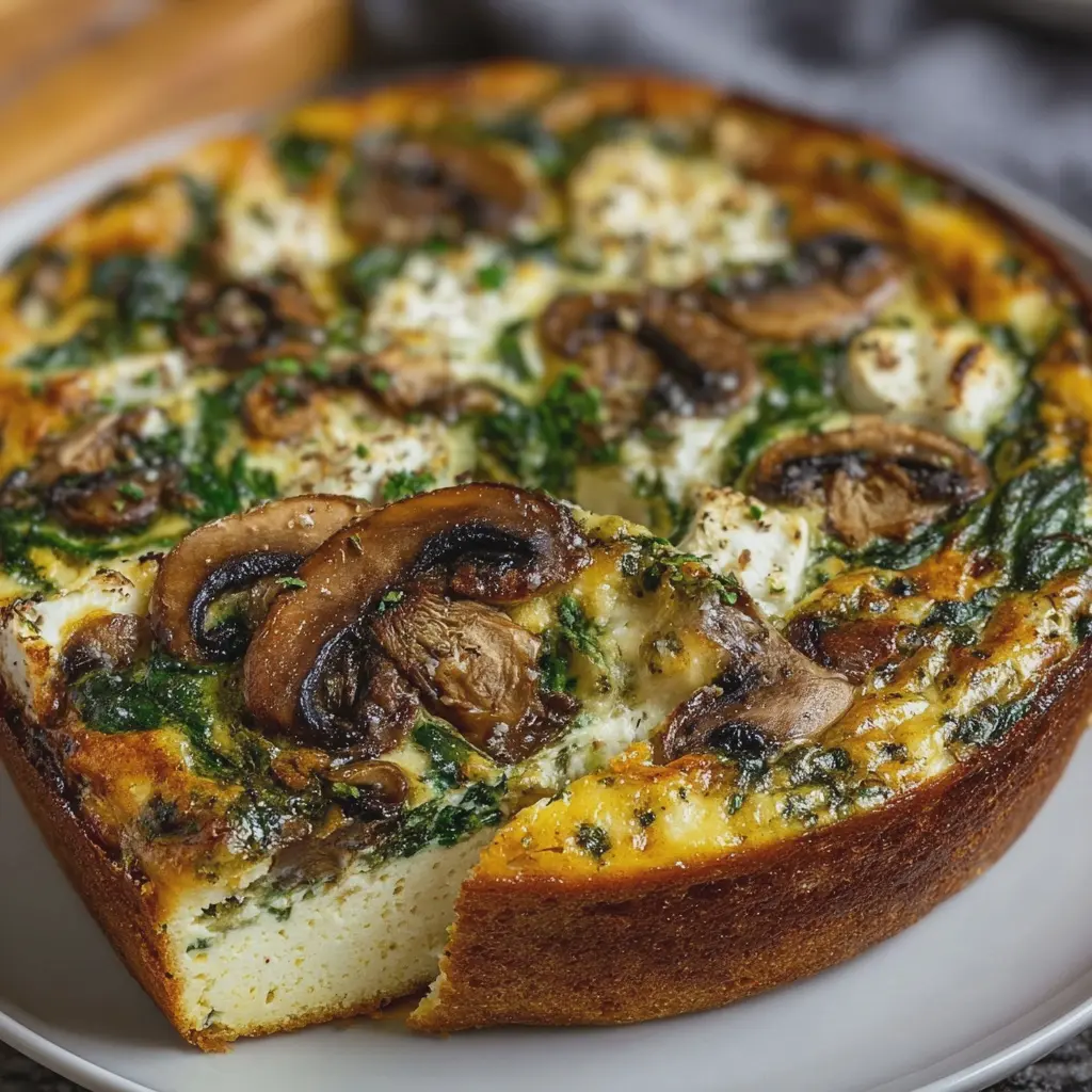 Classic Spinach & Feta Crustless Mushroom Quiche