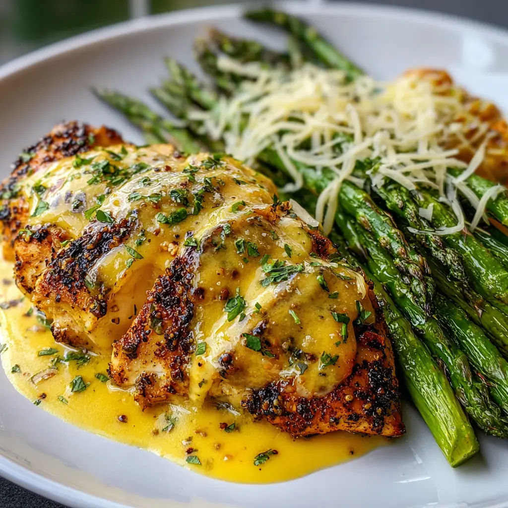 Honey Mustard Chicken with Roasted Asparagus & Cheese