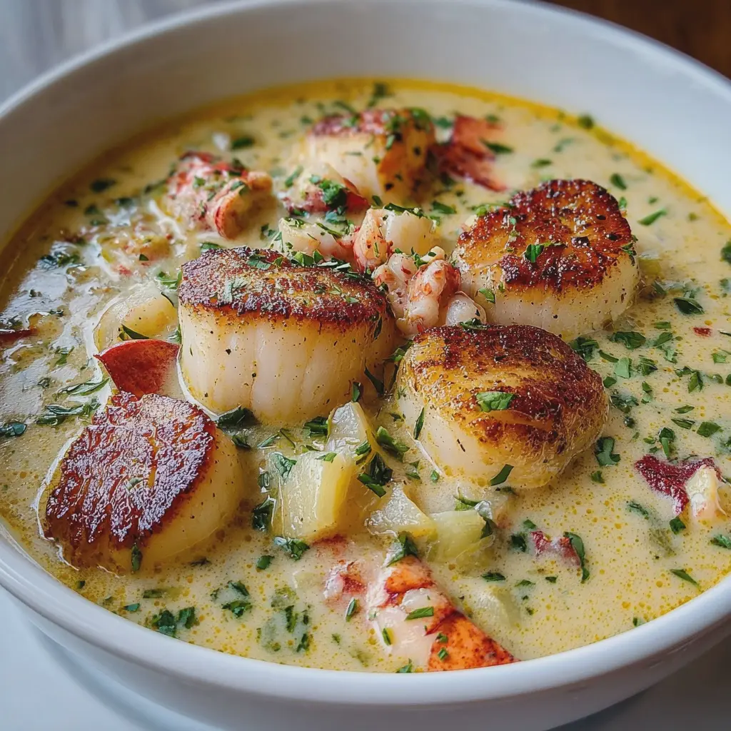 Creamy Seafood Chowder with Scallops & Lobster