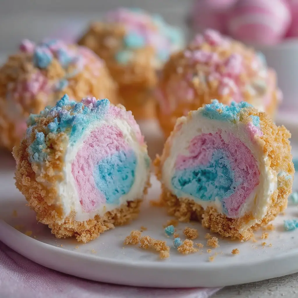Crispy Cotton Candy Cheesecake Bombs