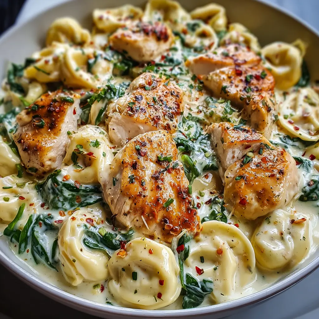 Creamy Chicken Tortellini with Spinach and Parmesan Alfredo