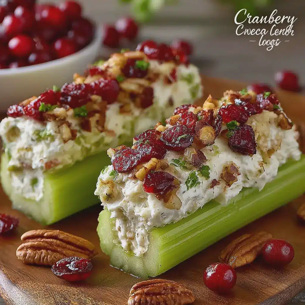 Cranberry Pecan Cream Cheese Stuffed Celery “Snow Logs”