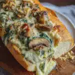 Cheesy Spinach Artichoke & Mushroom Stuffed Baguette