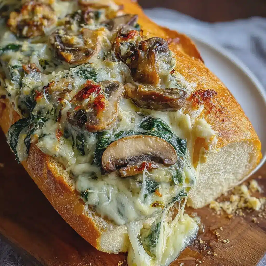 Cheesy Spinach Artichoke & Mushroom Stuffed Baguette