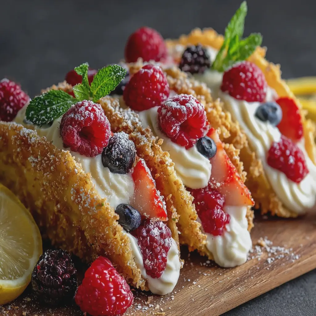 Lemon Berry Cheesecake Tacos with Crunchy Sugar Shells