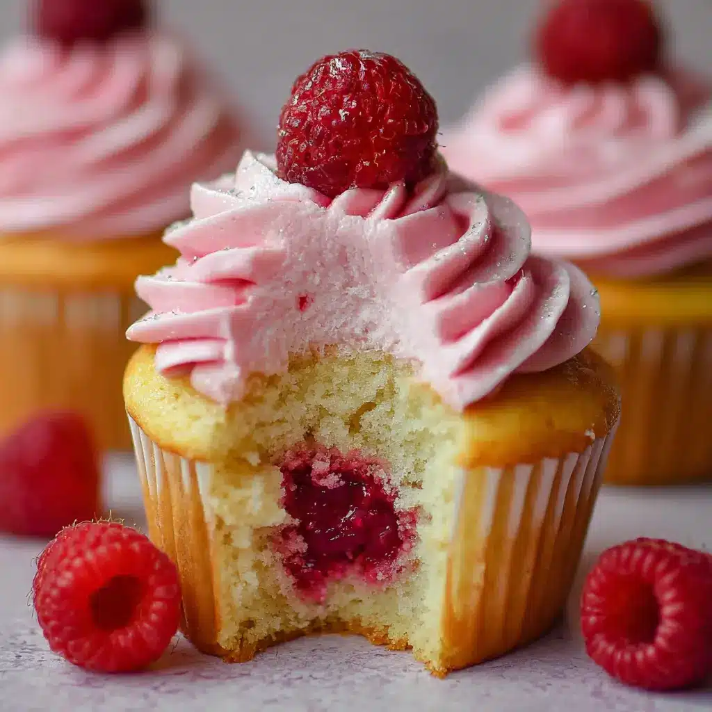 Lemon Raspberry Cupcakes with Raspberry Buttercream Frosting & Raspberry Jam Center