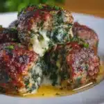 Spinach Garlic Meatballs Stuffed with Mozzarella
