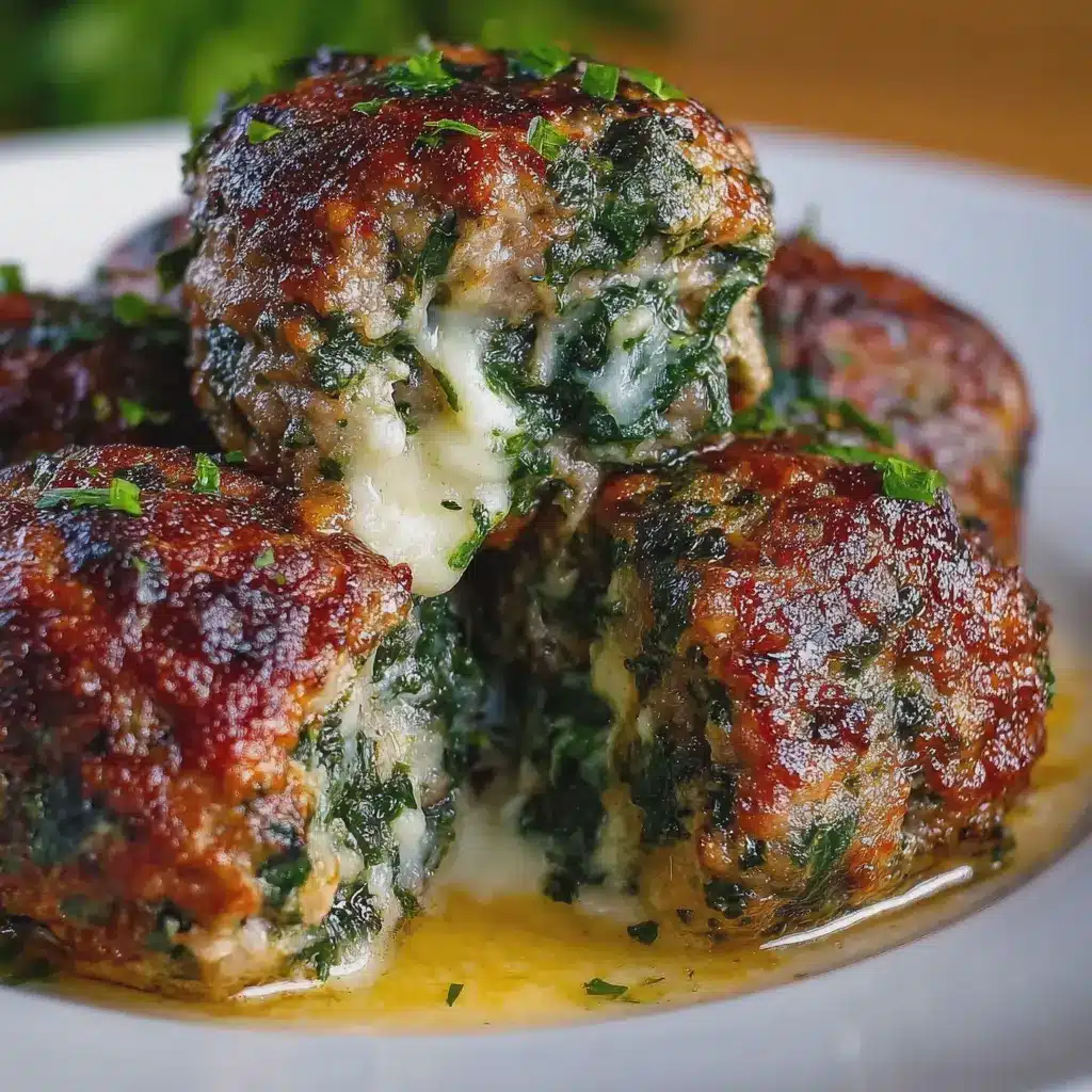 Spinach Garlic Meatballs Stuffed with Mozzarella