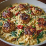 Creamy Tuscan Chicken Meatballs and Orzo