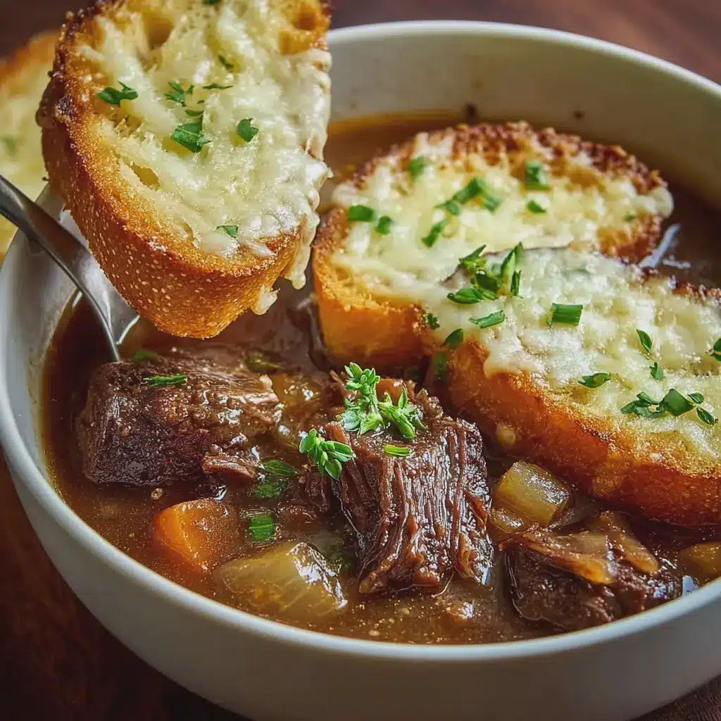 French Onion Short Rib Soup with Cheesy Gruyère Toast