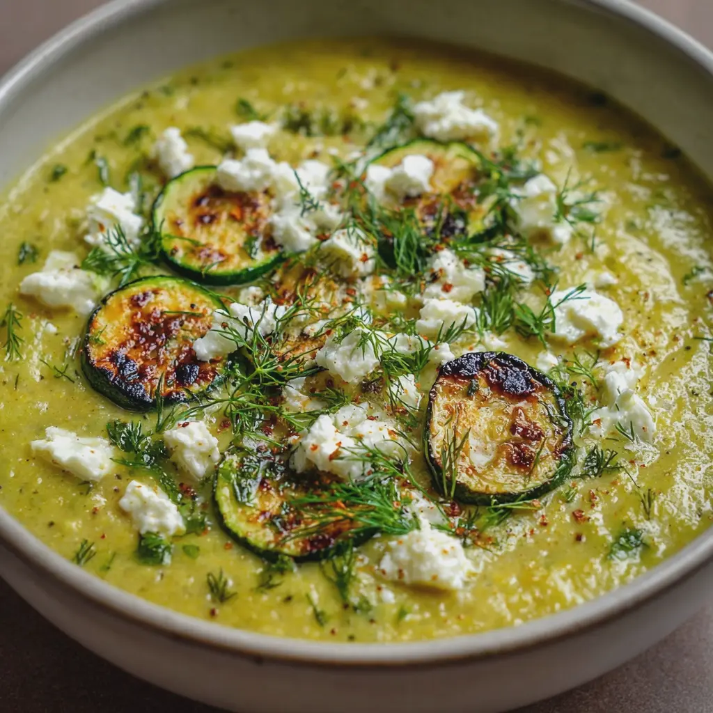 Roasted Zucchini Soup with Feta & Dill