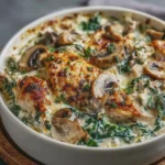 Creamy Cottage Cheese Chicken, Mushroom & Spinach Casserole