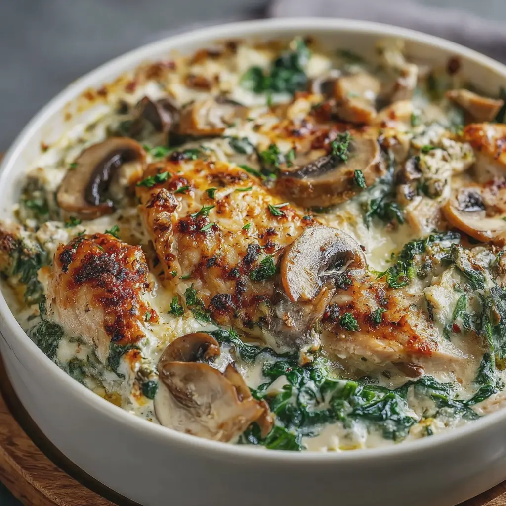 Creamy Cottage Cheese Chicken, Mushroom & Spinach Casserole