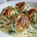 Baked Chicken Ricotta Meatballs with Spinach Alfredo Sauce