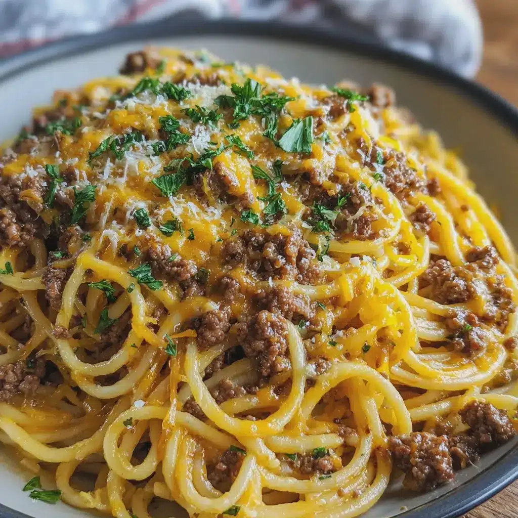 Cheesy Beef Spaghetti in Savory Garlic Cheddar Butter Cream