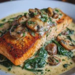Salmón Cremoso al Ajillo con Espinacas y Champiñones
