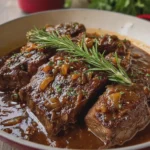 Garlic Rosemary Beef with Balsamic Gravy