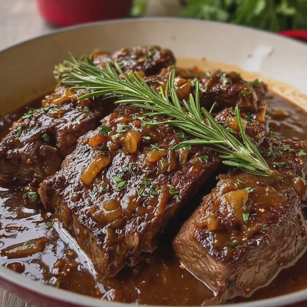 Garlic Rosemary Beef with Balsamic Gravy