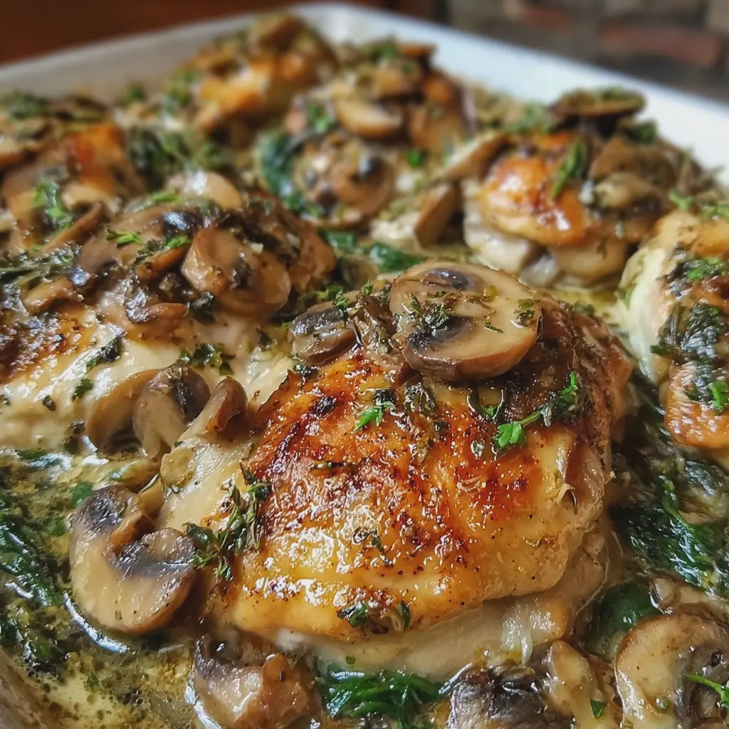 Pollo, Espinacas y Champiñones al Horno Bajos en Carbohidratos