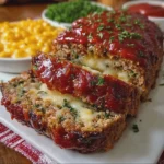 Cheesy Stuffed Meatloaf with Tangy Tomato Glaze