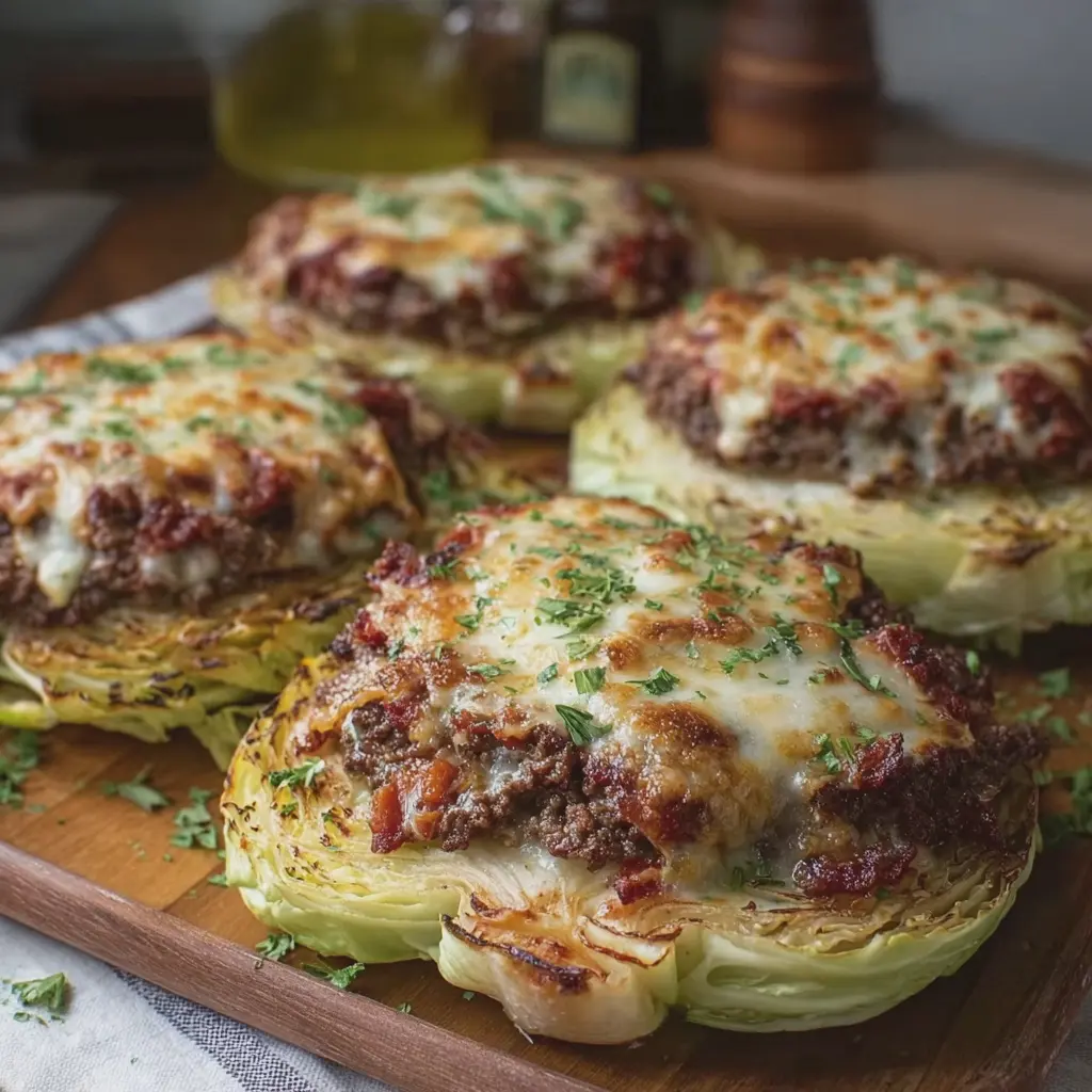 Cheesy Beef-Topped Cabbage Steaks