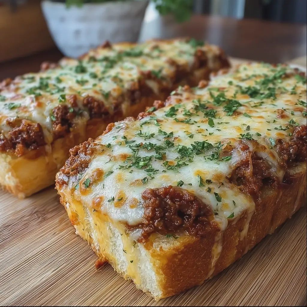 Cheesy Sloppy Joe Garlic Bread Bake