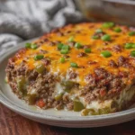 4 Ingredient Cheesy Ground Beef and Green Pepper Bake