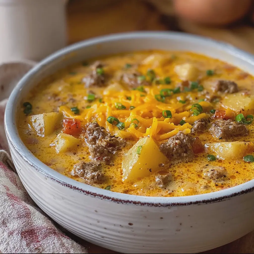 Slow Cooker Cheesy Beef and Potato Soup