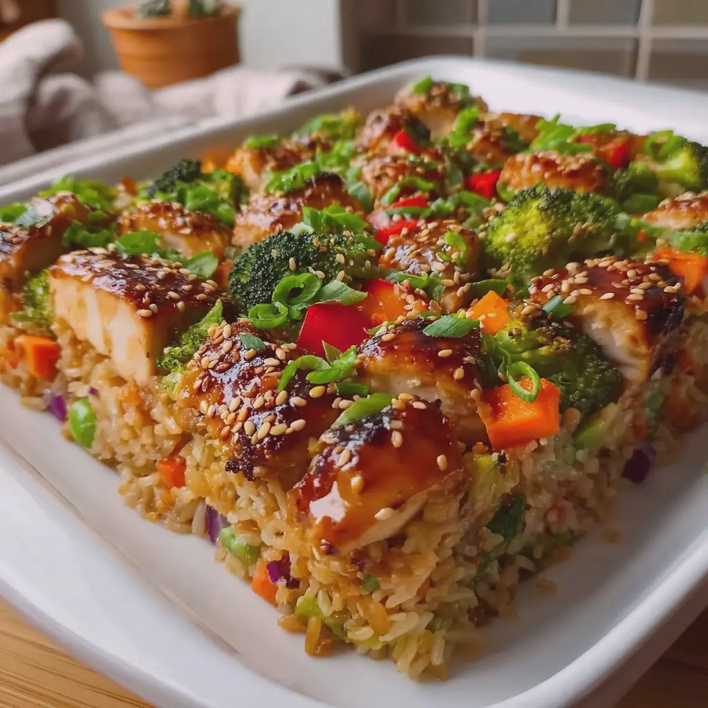 Teriyaki Chicken Veggie Rice Bake